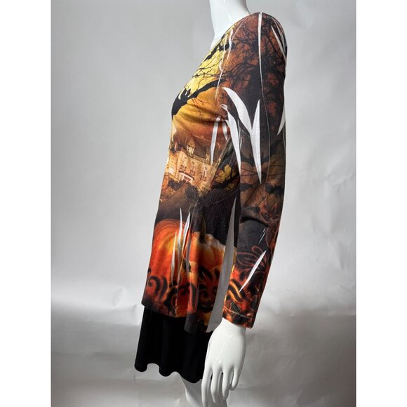 Halloween Castle & Cat Print Long Sleeve Tunic Top - Picture 13 of 16